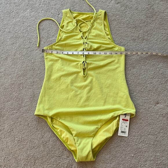 Jets Australia Tie Front Plunge Chartreuse Swimsuit Size USA 12 Fully Lined NWT - Picture 7 of 8